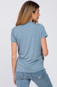 PinkBlush Light Blue Pleated Draped Front Maternity/Nursing Top sold by Pinkblush