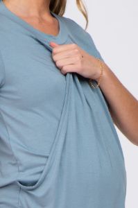 PinkBlush Light Blue Pleated Draped Front Maternity/Nursing Top sold by Pinkblush
