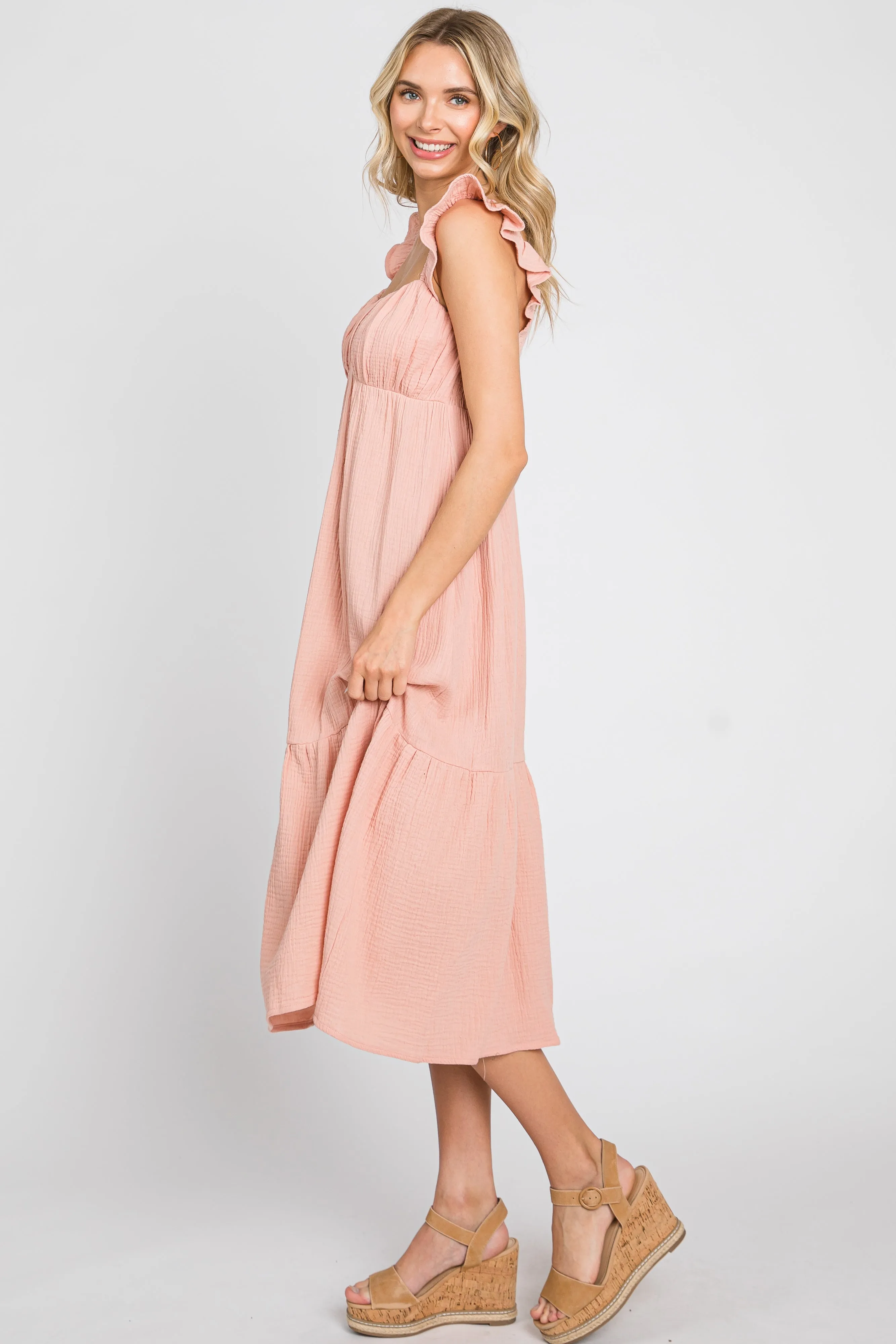 Light Pink Gauze Ruffle Midi Dress sold by Pinkblush product image thumbnail 2