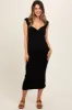 Black Ribbed Cap Sleeve Maternity Midi Dress sold by Pinkblush