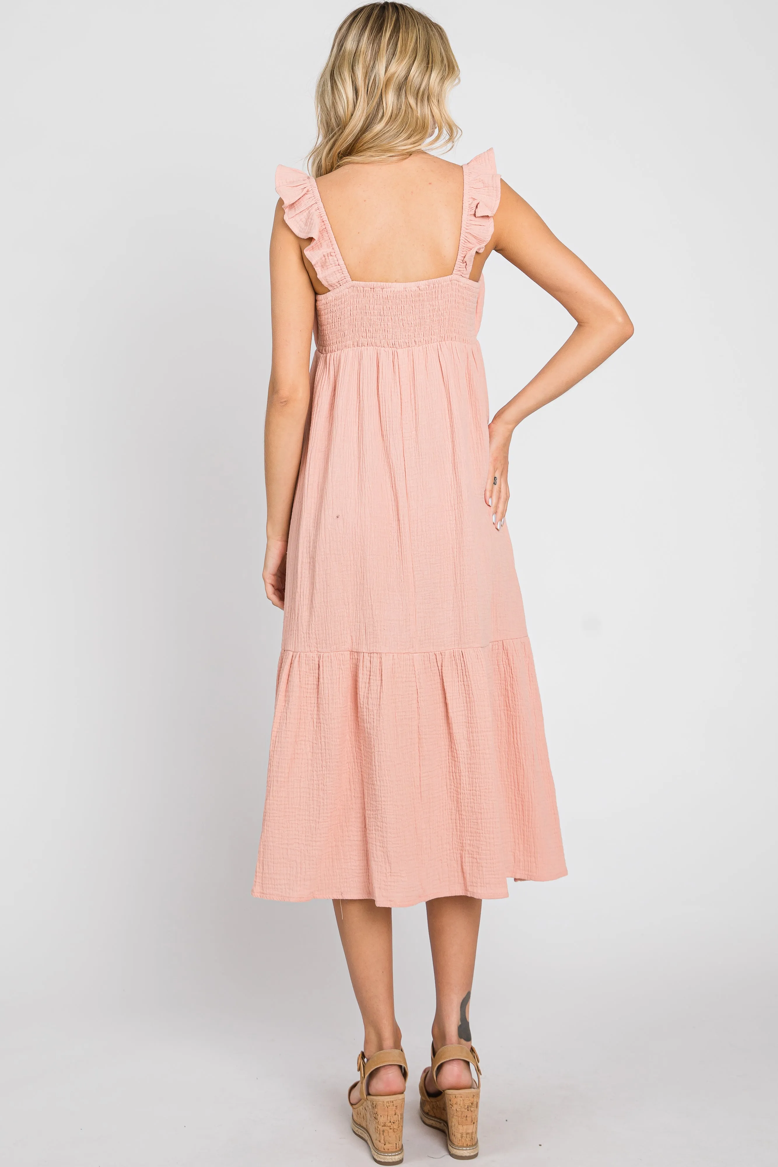 Light Pink Gauze Ruffle Midi Dress sold by Pinkblush product image thumbnail 3