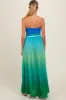 Blue Green Ombre Strapless Pleated Maternity Maxi Dress sold by Pinkblush