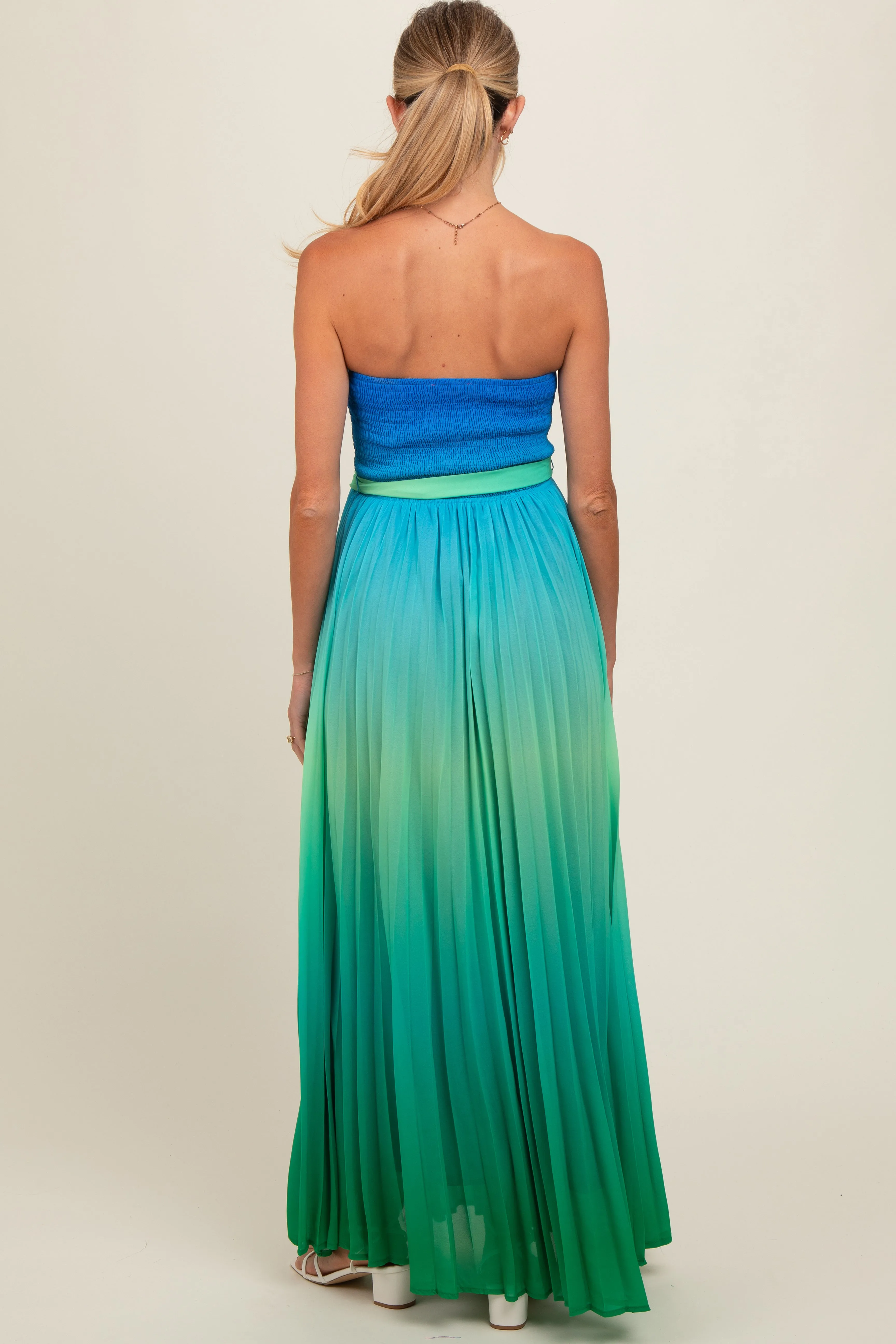 Blue Green Ombre Strapless Pleated Maternity Maxi Dress sold by Pinkblush product image thumbnail 4
