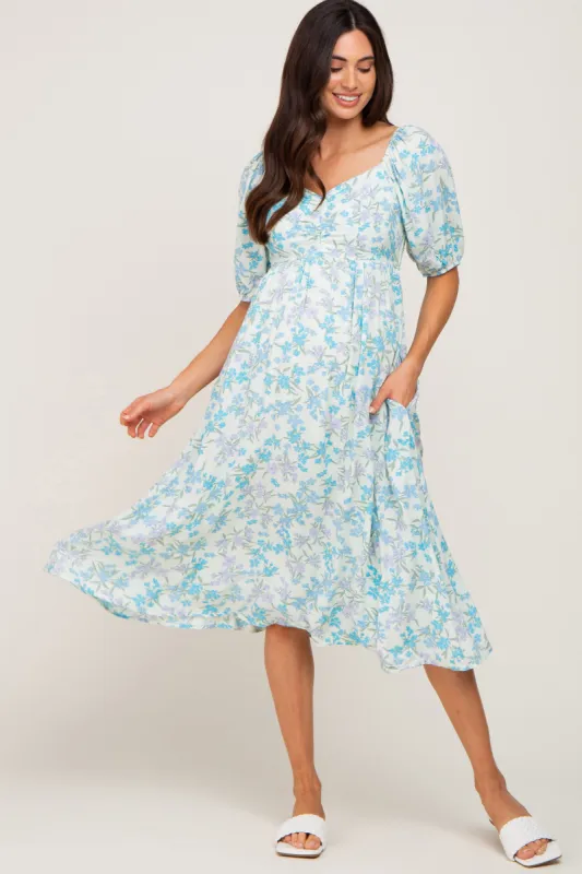 Mint Green Floral Cinched Bust Maternity Midi Dress sold by Pinkblush