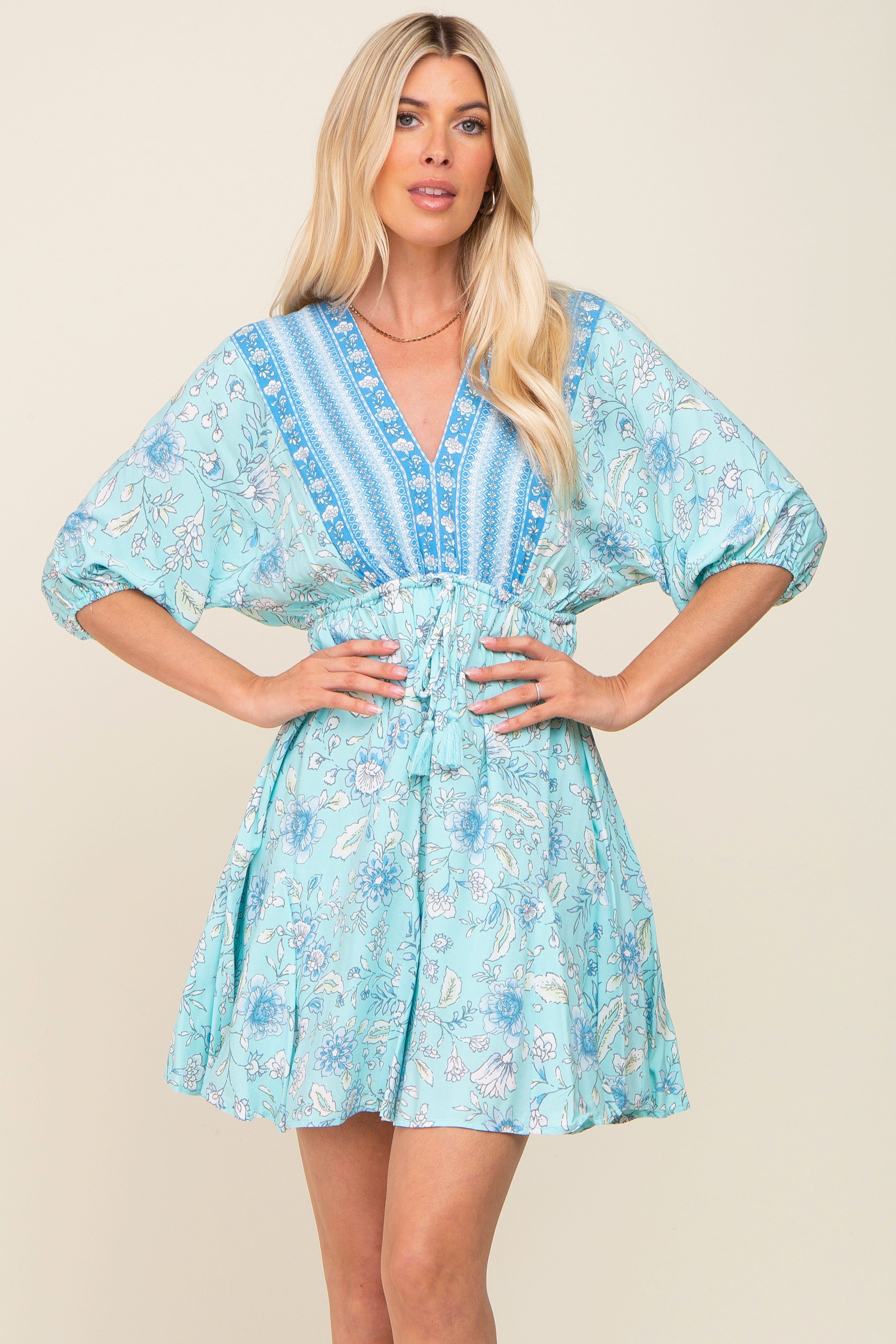 Light Blue Floral Border Print Dress sold by Pinkblush