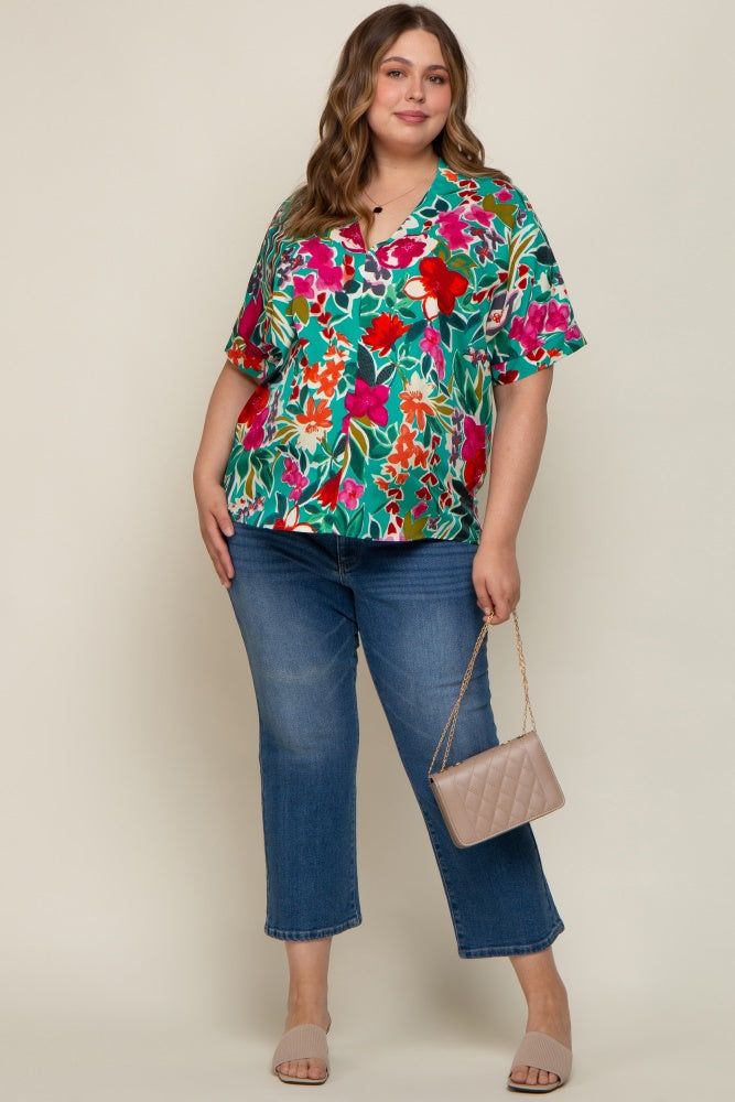 Emerald Green Floral V-Neck Maternity Plus Blouse sold by Pinkblush product image thumbnail 4