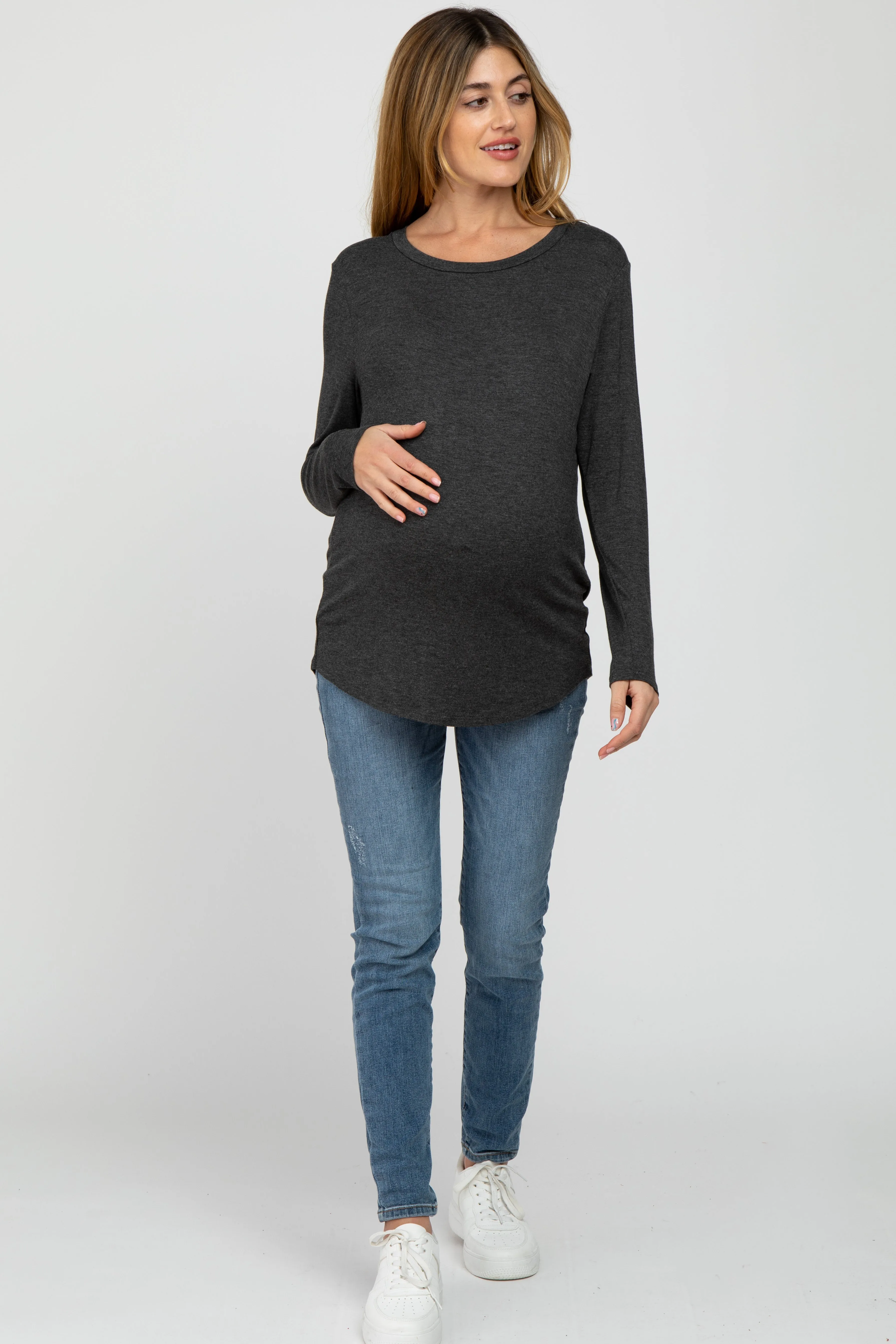 Charcoal Basic Long Sleeve Maternity Top sold by Pinkblush product image thumbnail 2
