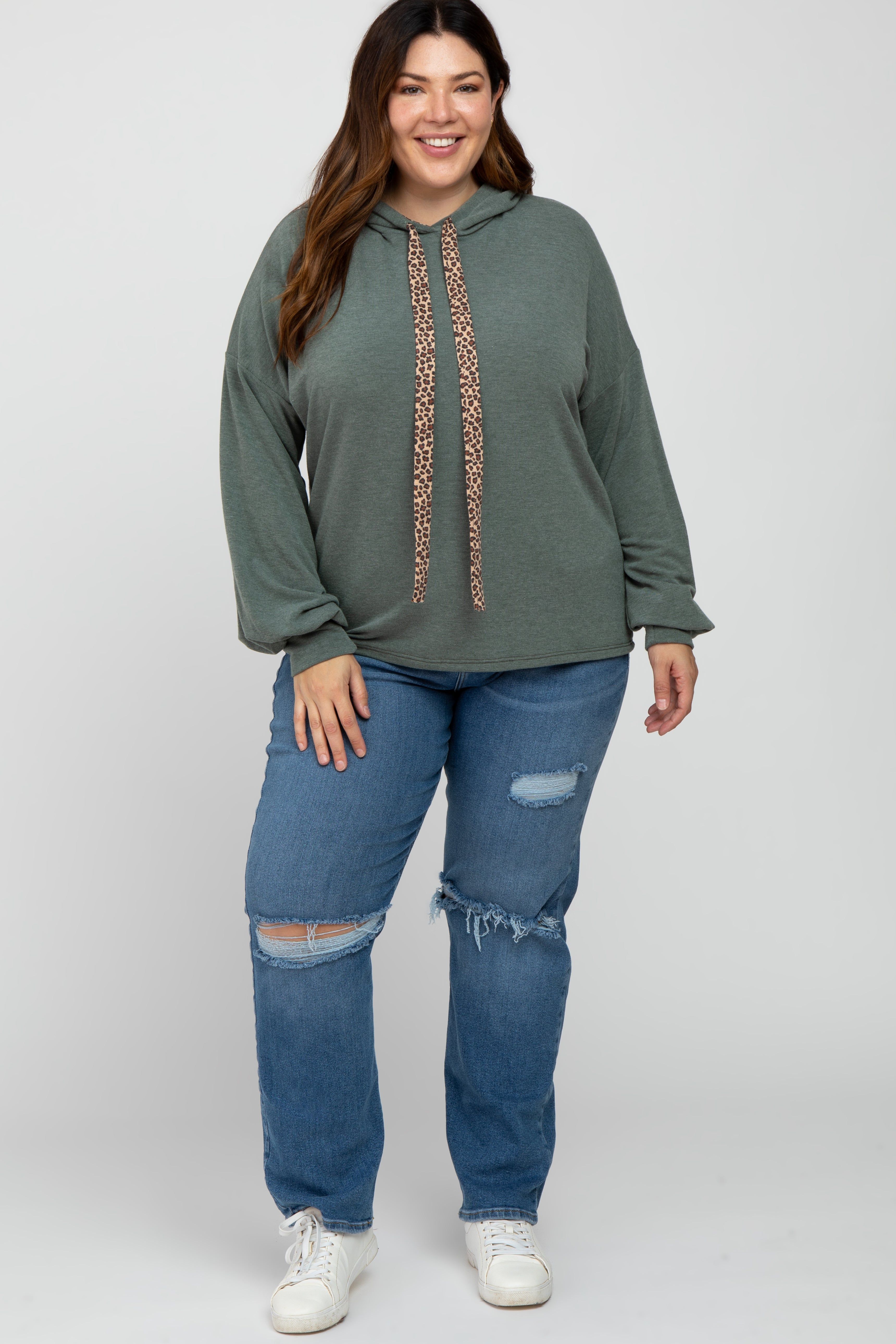 Olive Animal Print Drawstring Plus Hooded Top sold by Pinkblush product image thumbnail 2