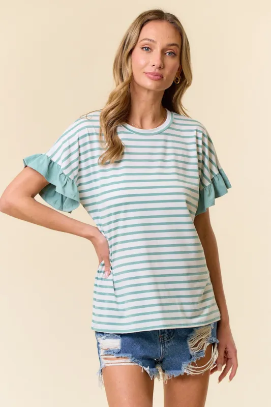 Jade Striped Ruffle Sleeve Top sold by Pinkblush