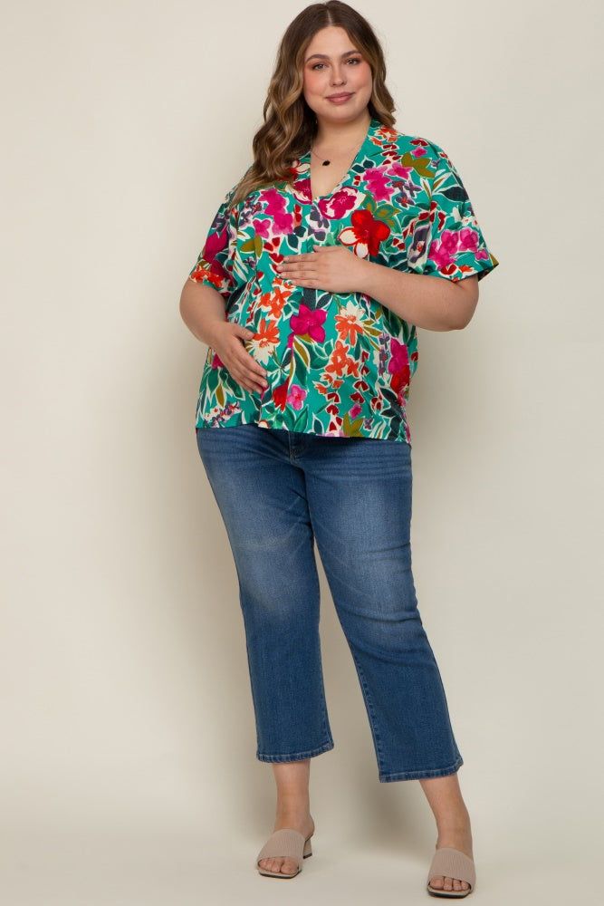 Emerald Green Floral V-Neck Maternity Plus Blouse sold by Pinkblush product image thumbnail 5