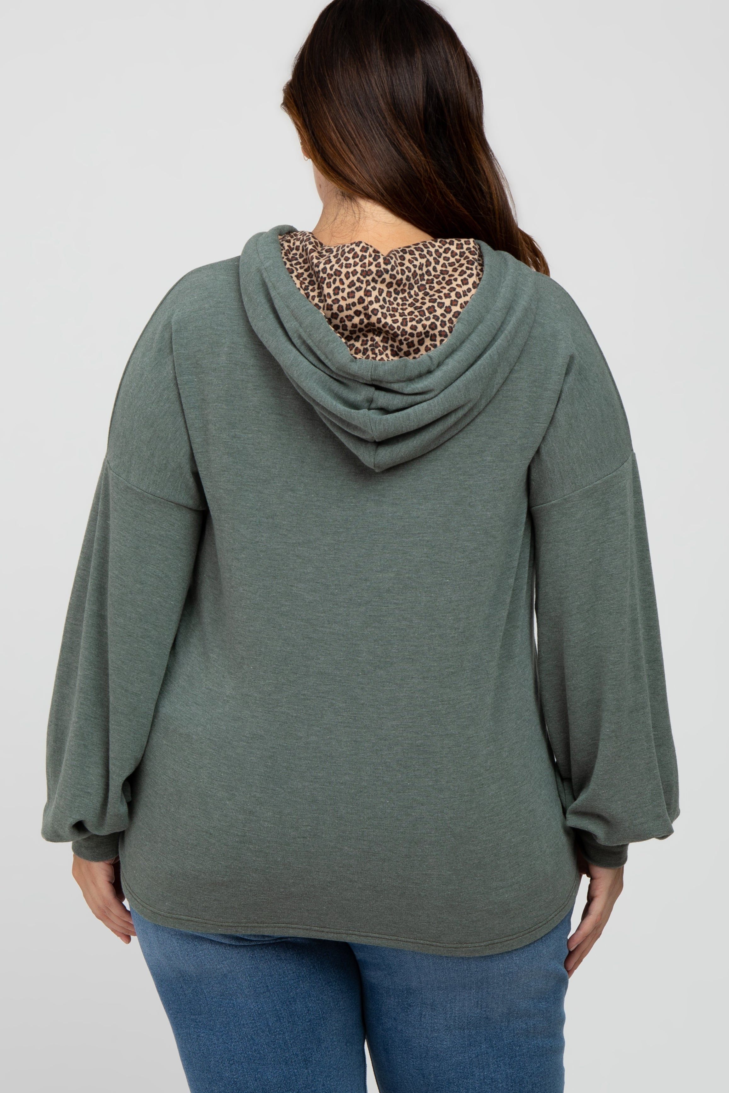 Olive Animal Print Drawstring Plus Hooded Top sold by Pinkblush product image thumbnail 4