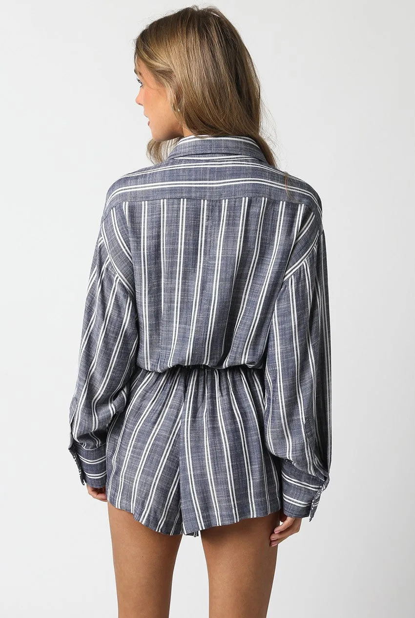 Navy White Linen Romper sold by Pinkblush product image thumbnail 5