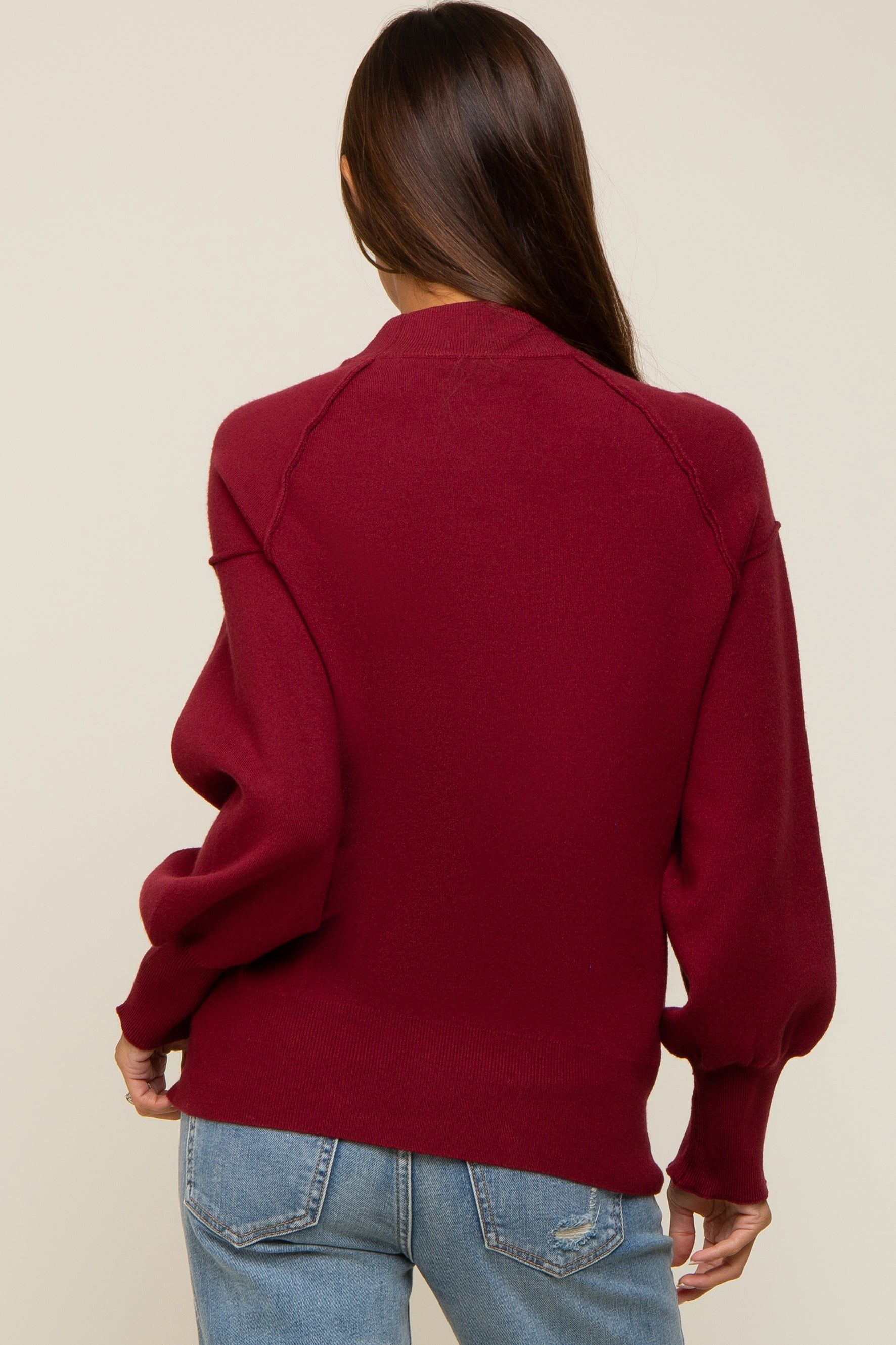 Burgundy Knit Long Sleeve Mock Neck Maternity Top sold by Pinkblush product image thumbnail 3