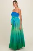 Blue Green Ombre Strapless Pleated Maternity Maxi Dress sold by Pinkblush