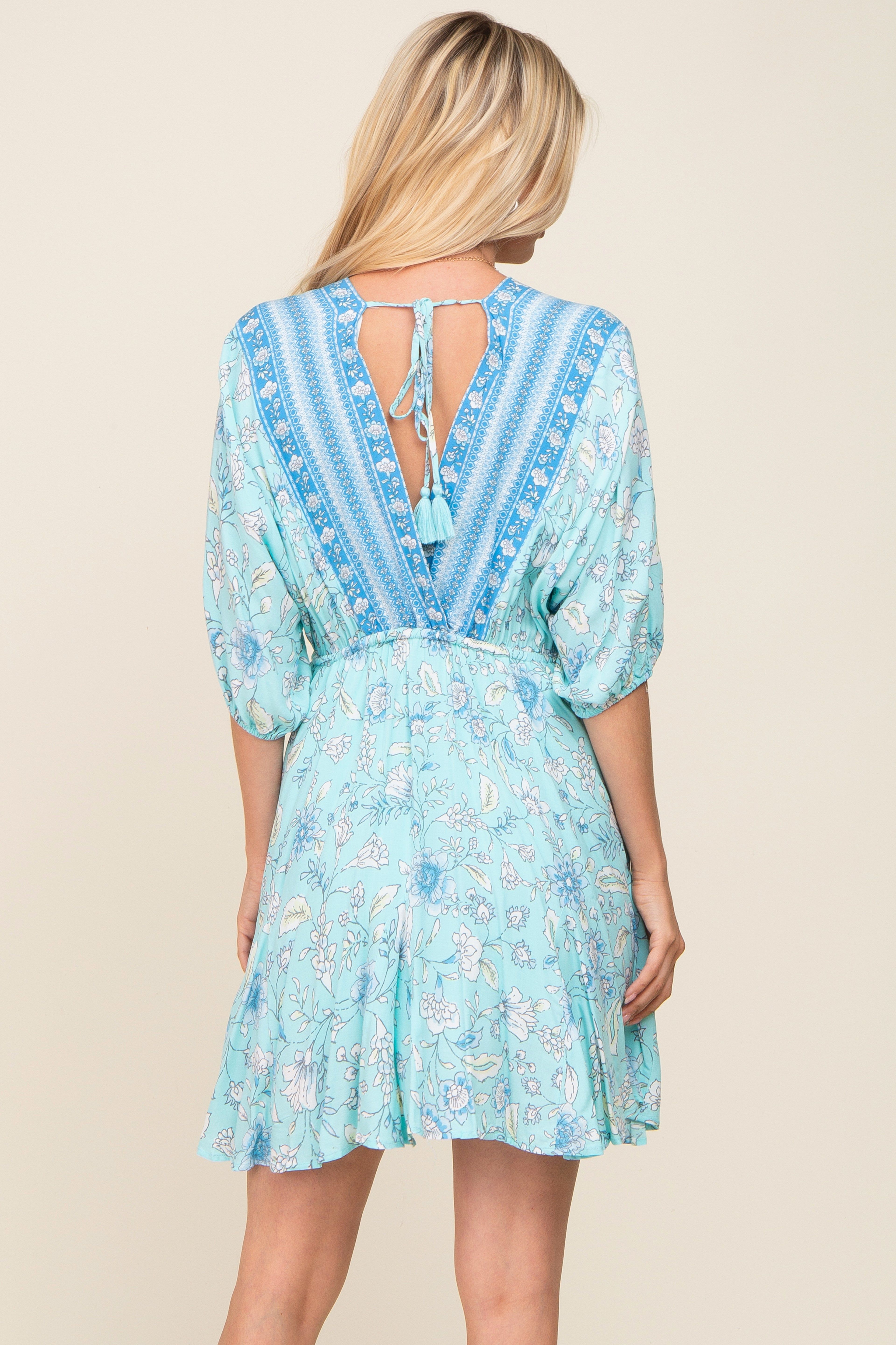 Light Blue Floral Border Print Dress sold by Pinkblush product image thumbnail 3