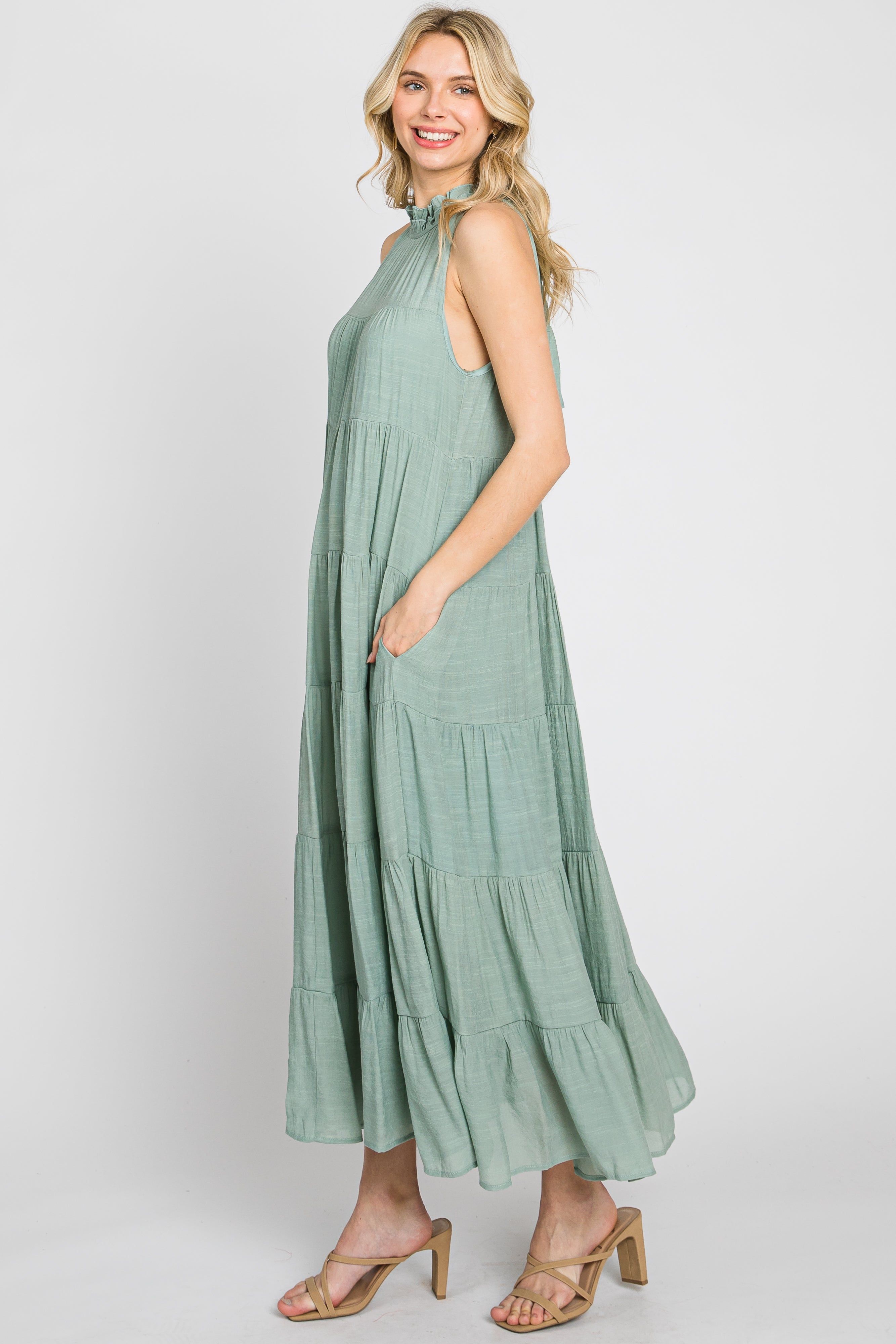 Sage Tiered High Neck Maxi Dress sold by Pinkblush product image thumbnail 3