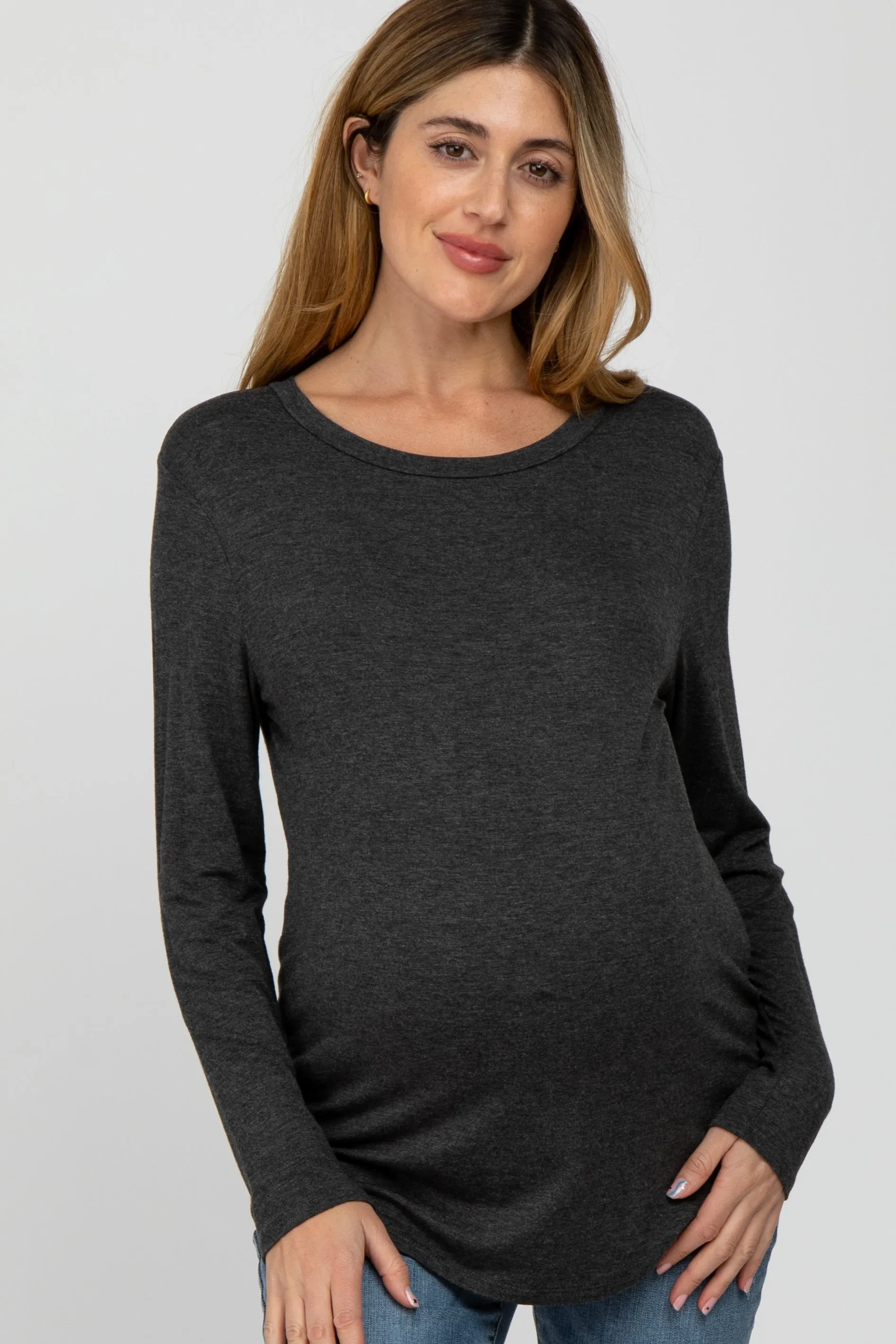 Charcoal Basic Long Sleeve Maternity Top sold by Pinkblush