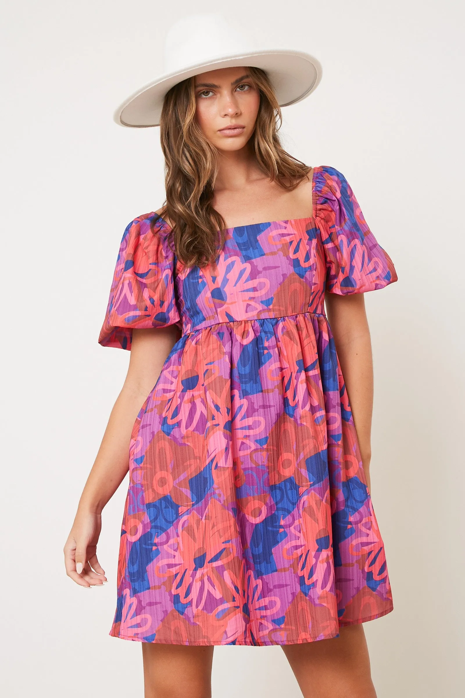 Pink Floral Square Neck Puff Sleeve Dress sold by Pinkblush