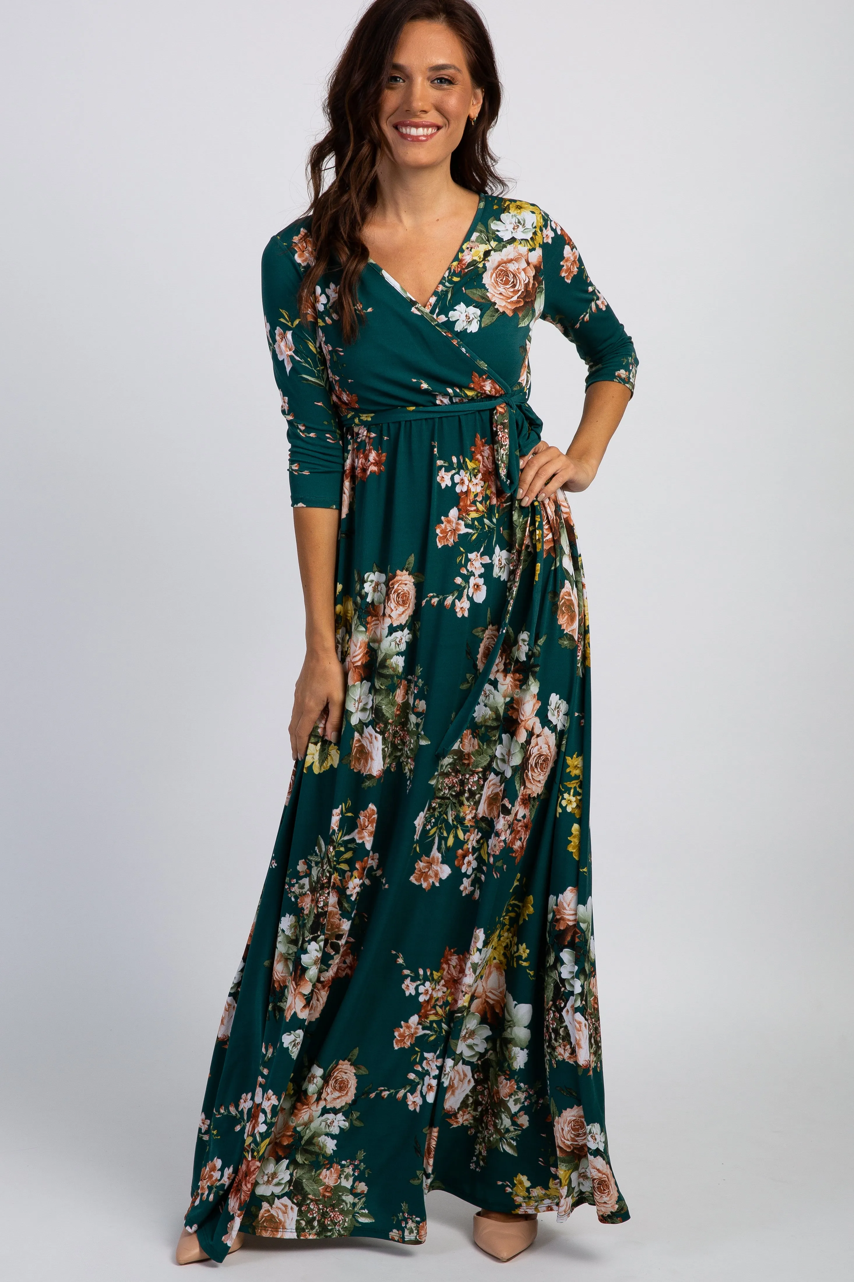 PinkBlush Green Rose Print Sash Tie Maternity Maxi Dress sold by Pinkblush product image thumbnail 5