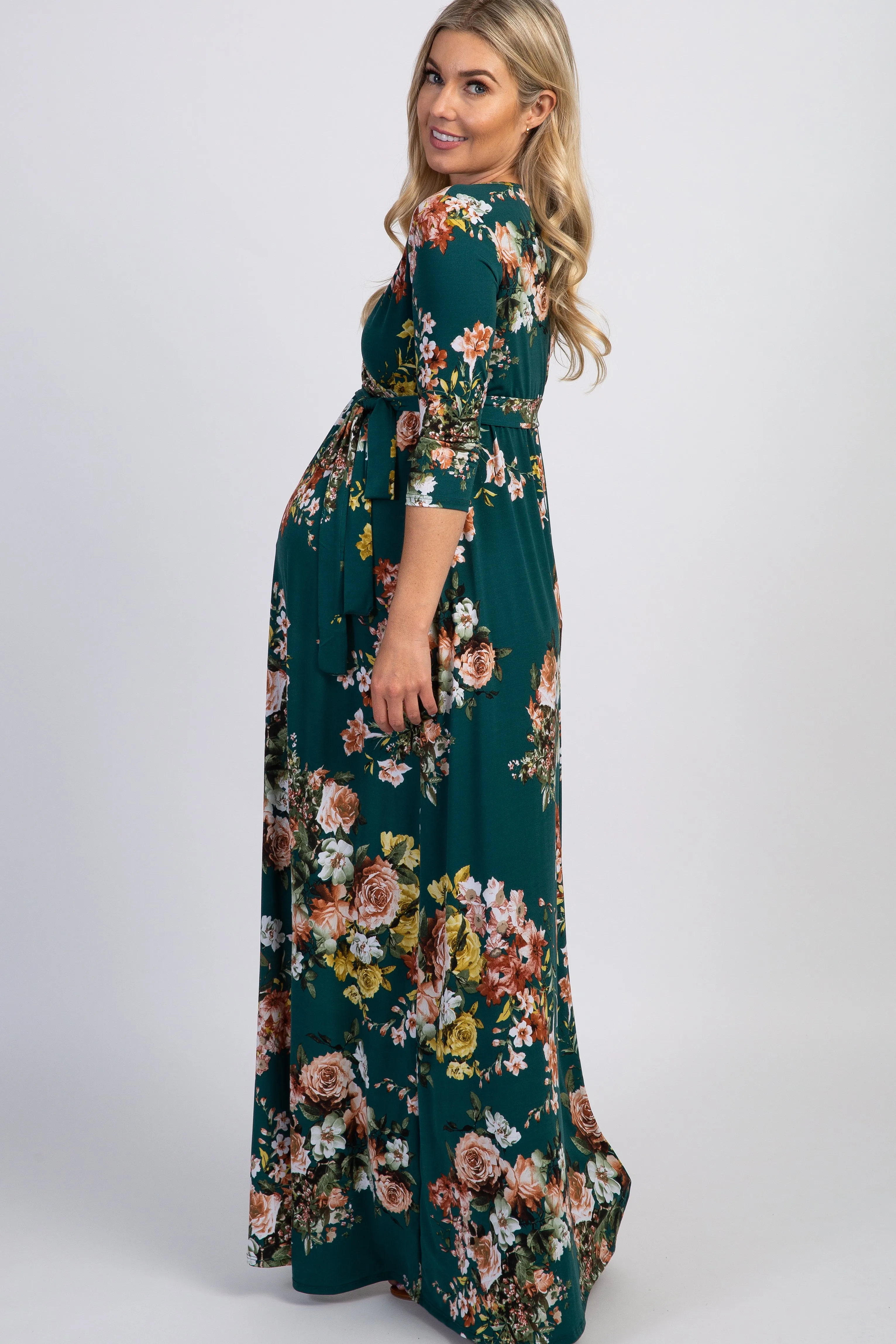 PinkBlush Green Rose Print Sash Tie Maternity Maxi Dress sold by Pinkblush product image thumbnail 2