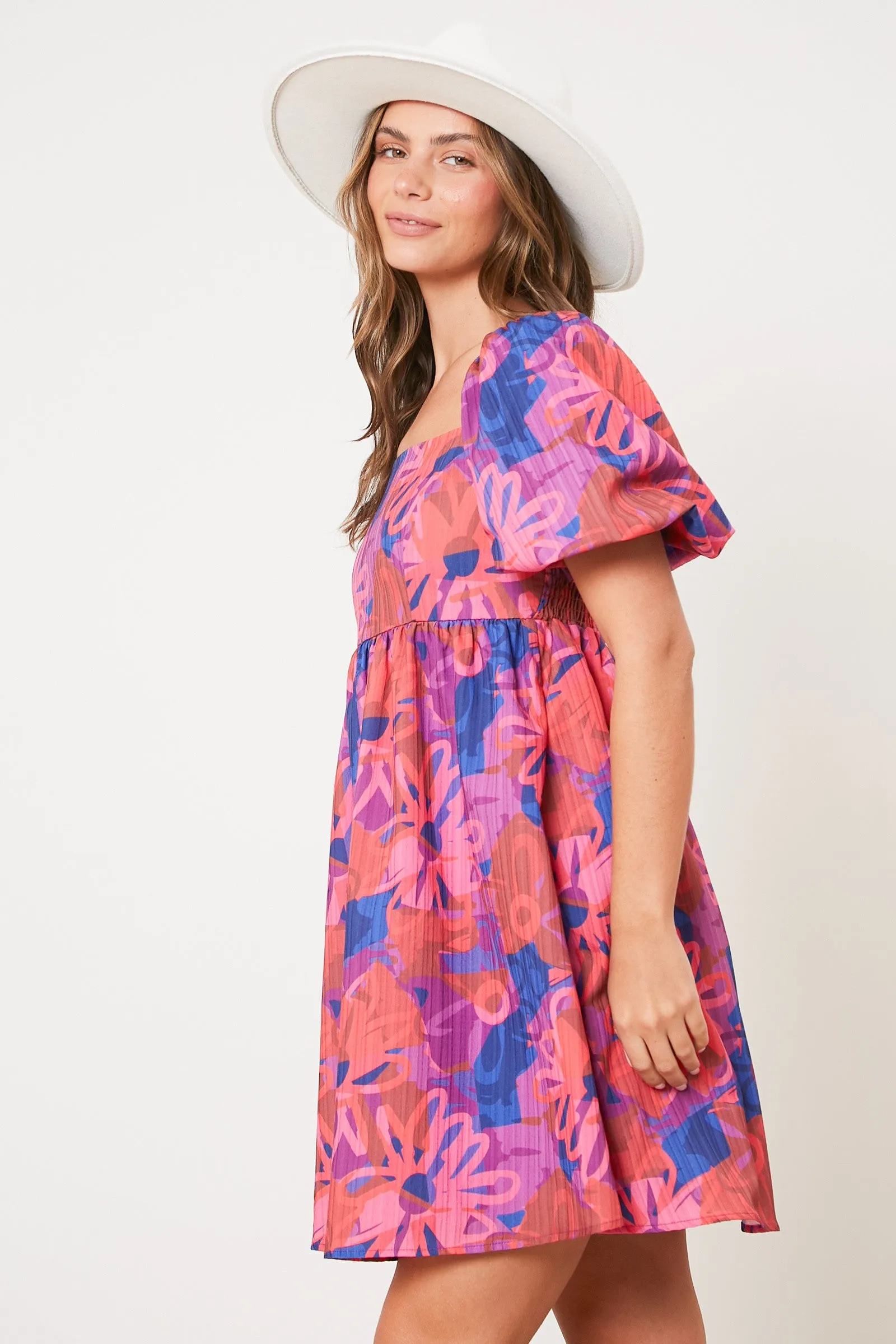 Pink Floral Square Neck Puff Sleeve Dress sold by Pinkblush product image thumbnail 2