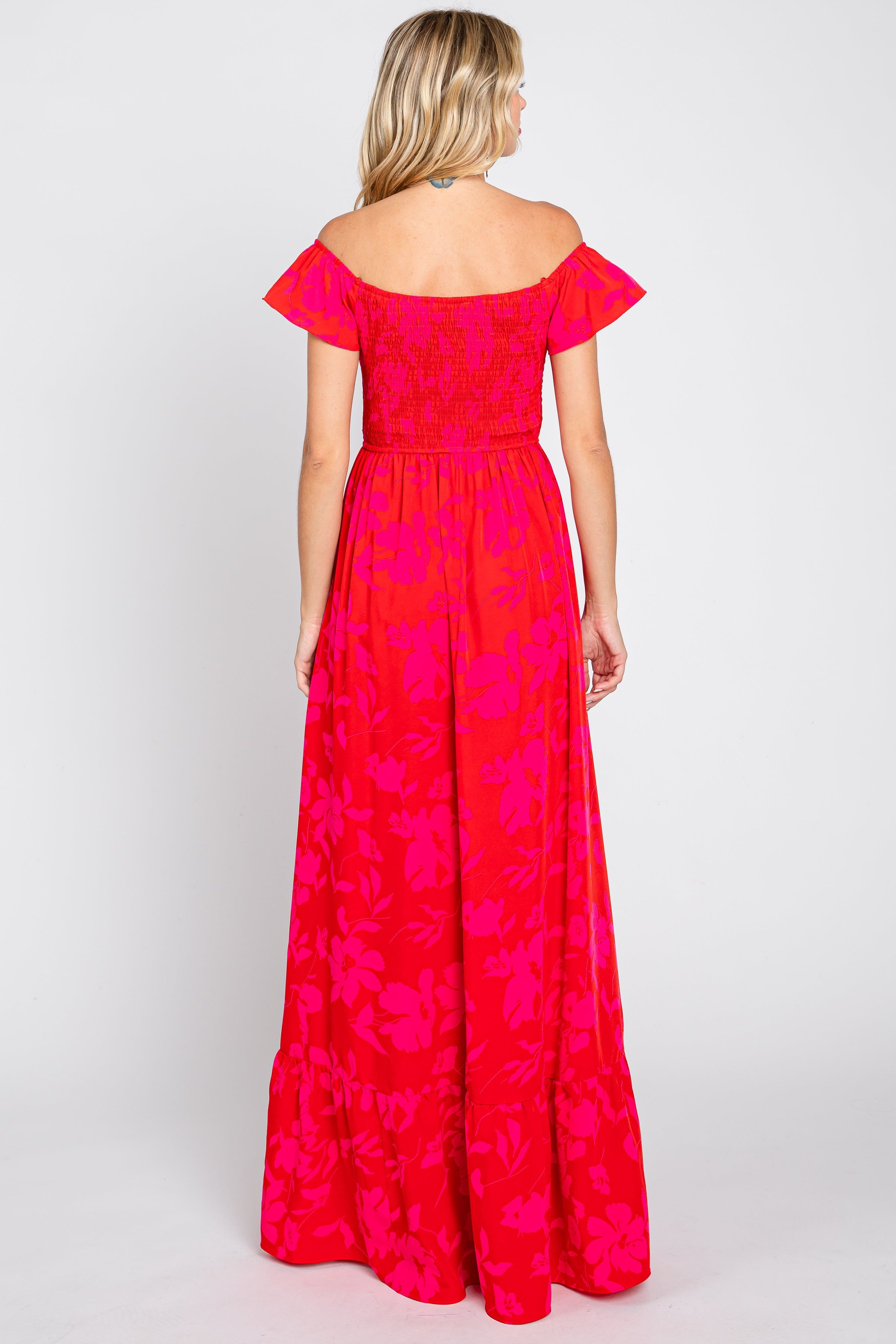 Red Floral Smocked Cinched Top Maxi Dress sold by Pinkblush product image thumbnail 3