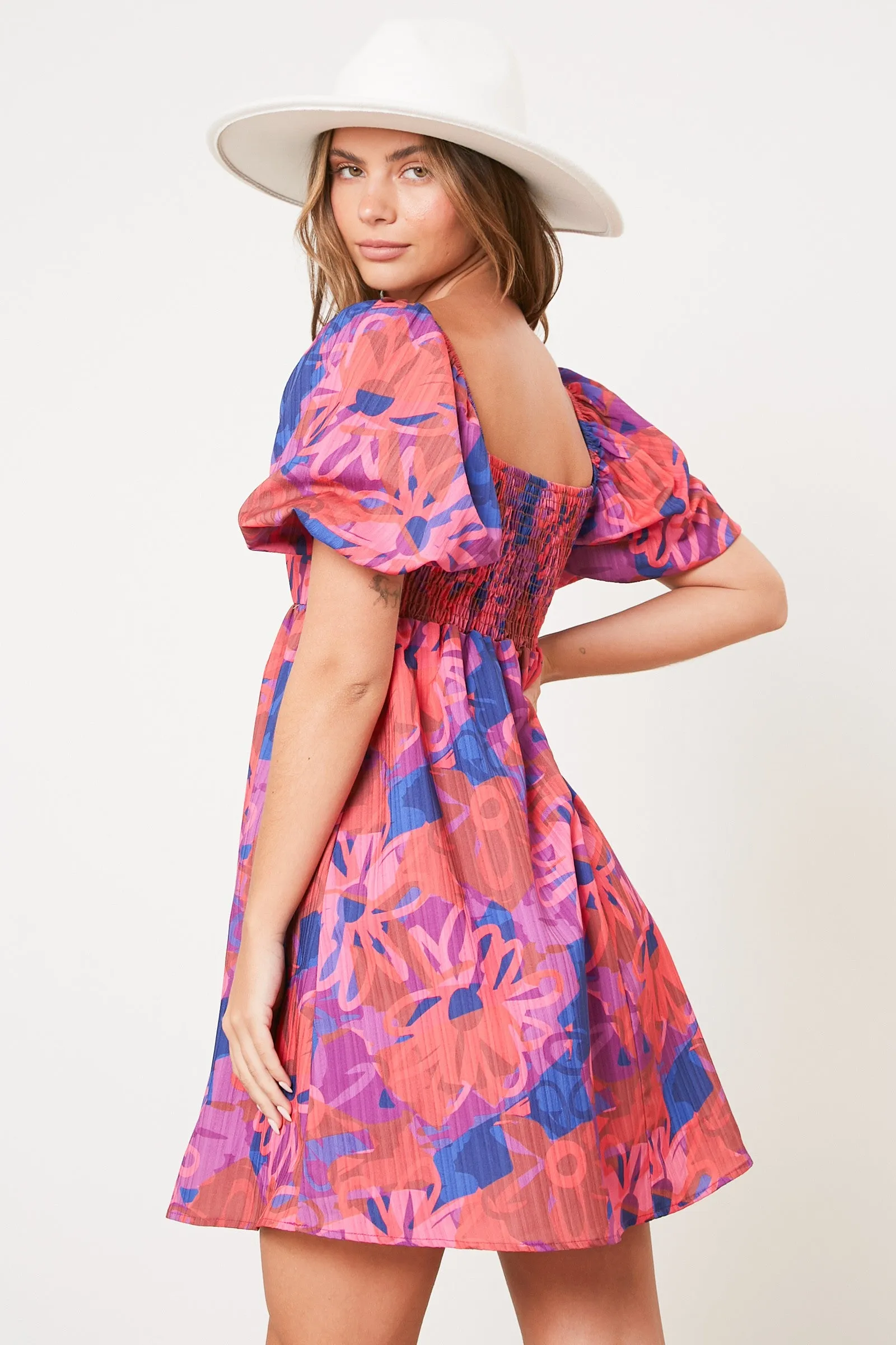 Pink Floral Square Neck Puff Sleeve Dress sold by Pinkblush product image thumbnail 3