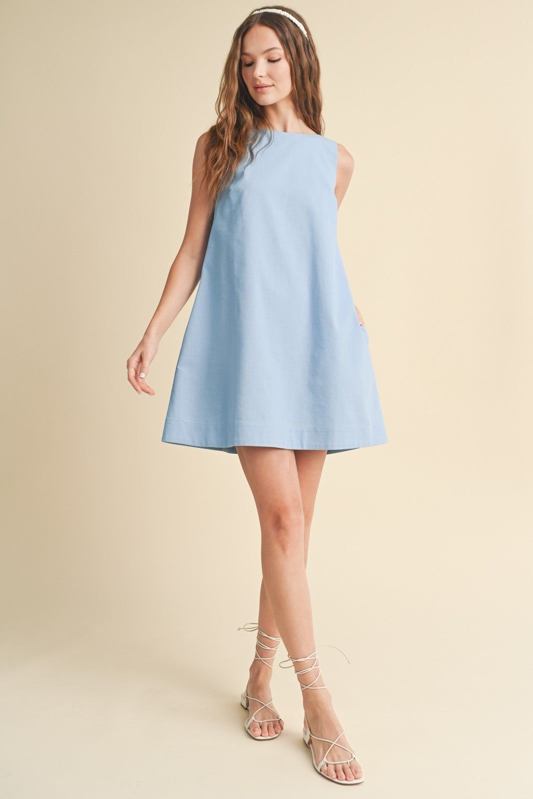 Blue Cotton Linen A-Line Mini Dress sold by Pinkblush product image thumbnail 2