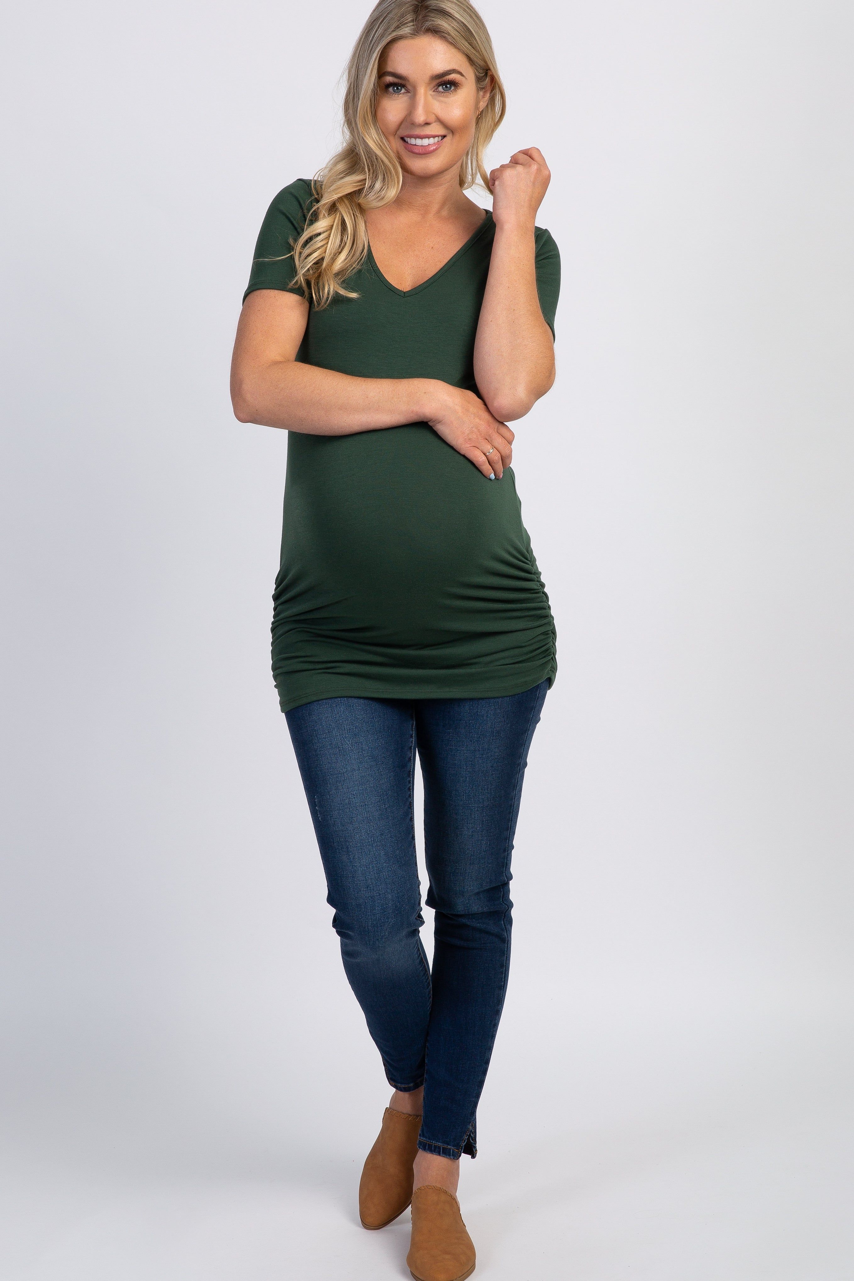 PinkBlush Green Ruched Short Sleeve Maternity Top sold by Pinkblush product image thumbnail 4