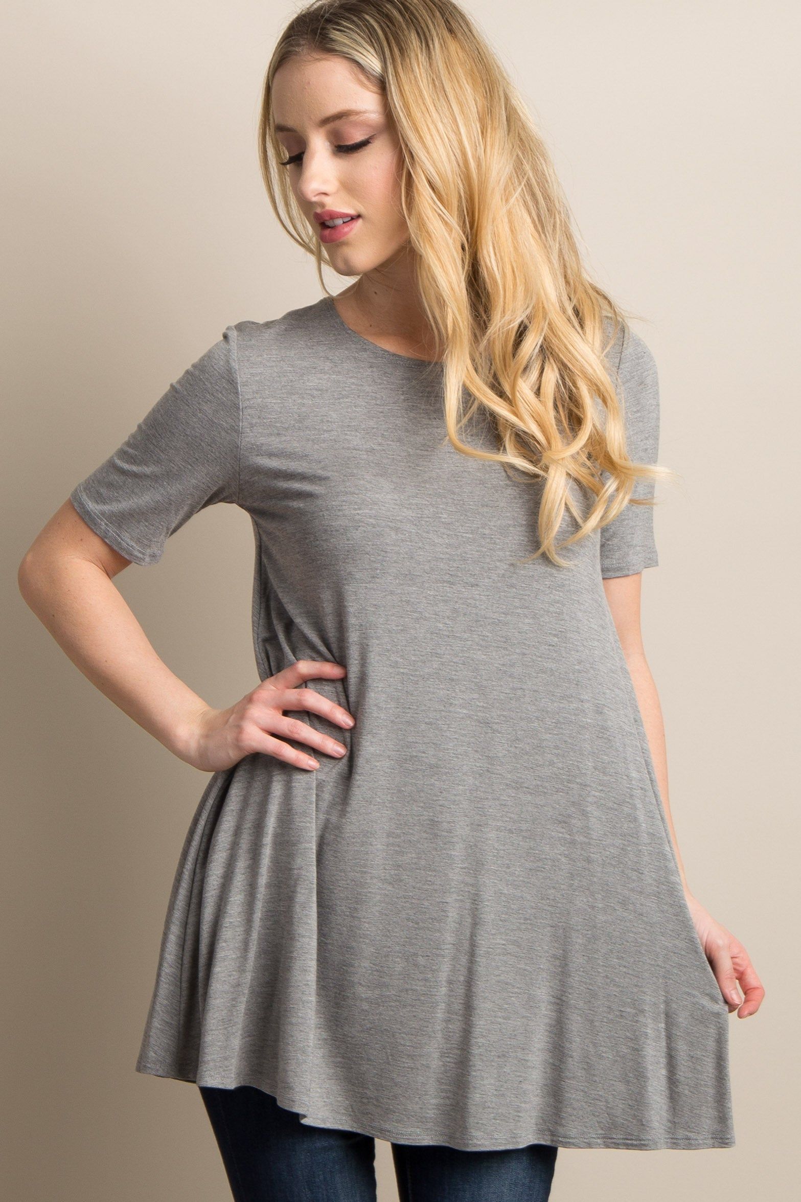 Heather Grey Basic Short Sleeve Maternity Top sold by Pinkblush product image thumbnail 5
