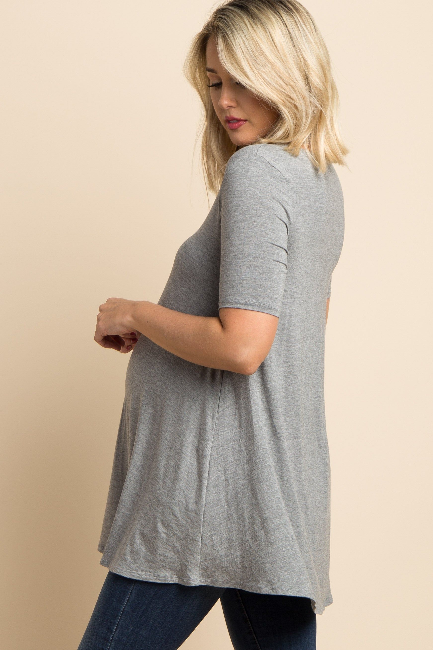 Heather Grey Basic Short Sleeve Maternity Top sold by Pinkblush product image thumbnail 2
