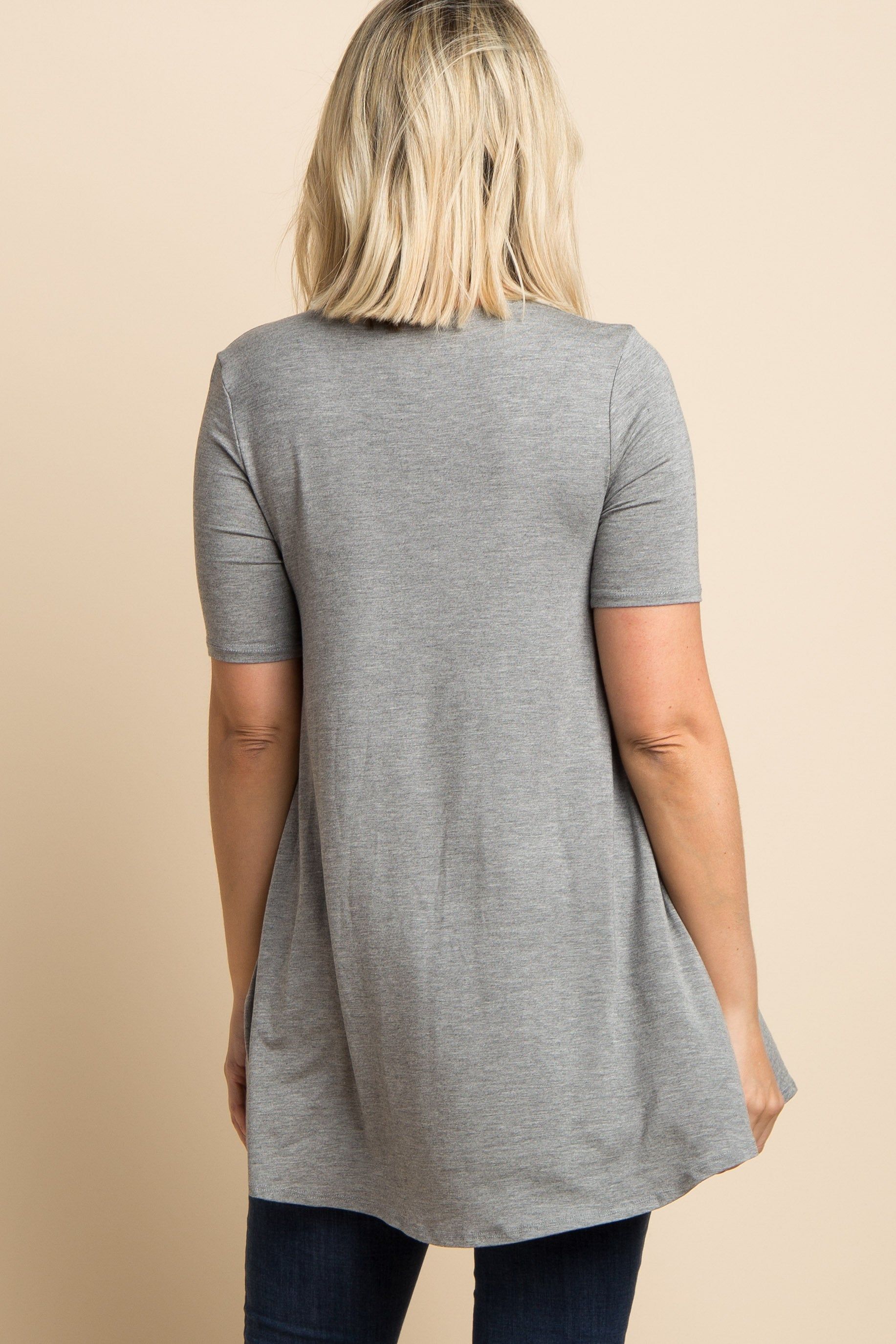 Heather Grey Basic Short Sleeve Maternity Top sold by Pinkblush product image thumbnail 3