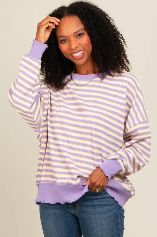 Lavender Striped Ruffle Hem Long Sleeve Top sold by Pinkblush