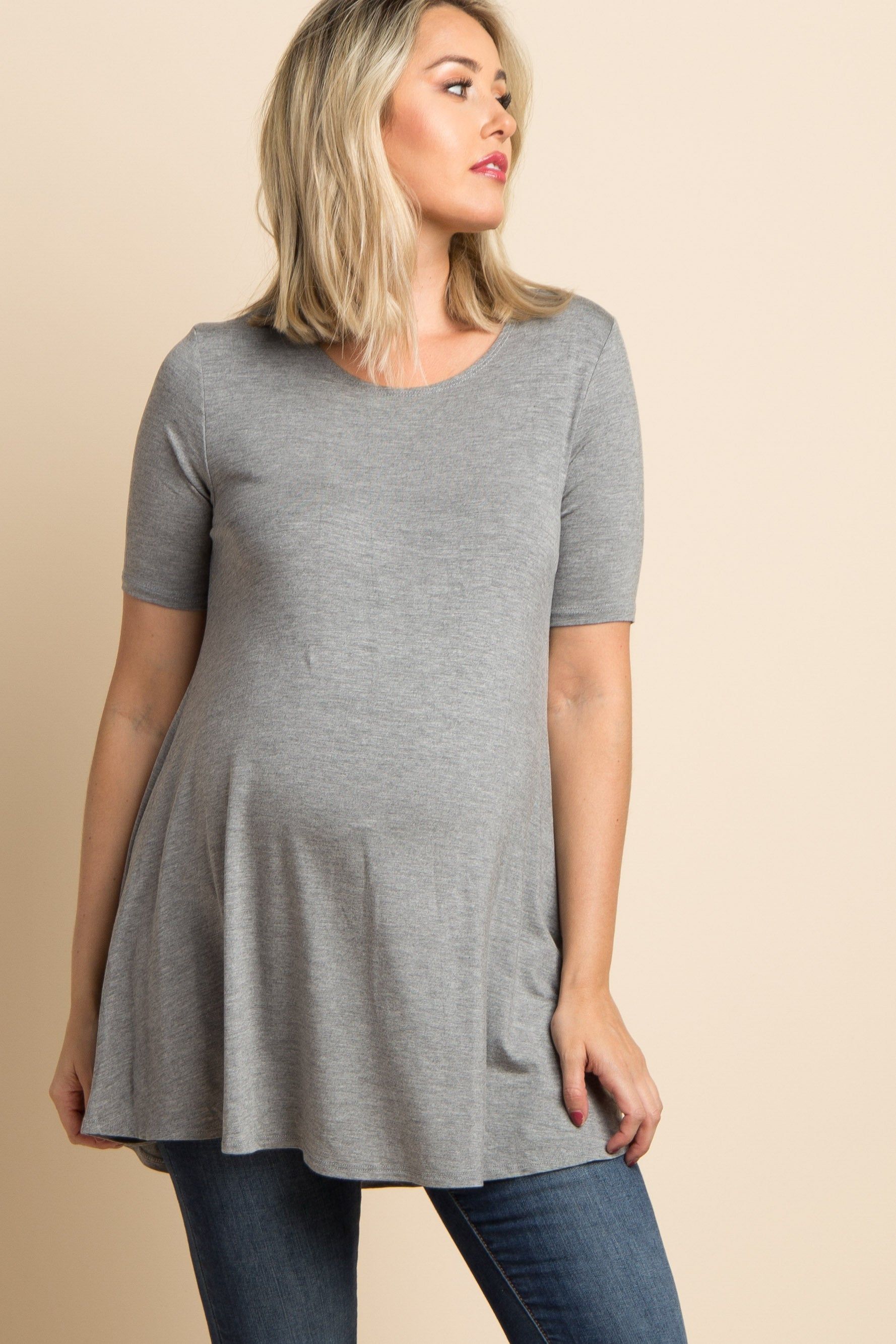 Heather Grey Basic Short Sleeve Maternity Top sold by Pinkblush