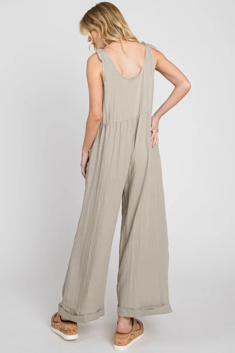 Pale Olive Wide Leg Roll-Up Jumpsuit sold by Pinkblush product image thumbnail 3