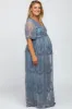 Blue Lace Mesh Overlay Maternity Plus Maxi Dress sold by Pinkblush