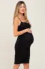 Black Ruched Mesh Square Neck Maternity Midi Dress sold by Pinkblush