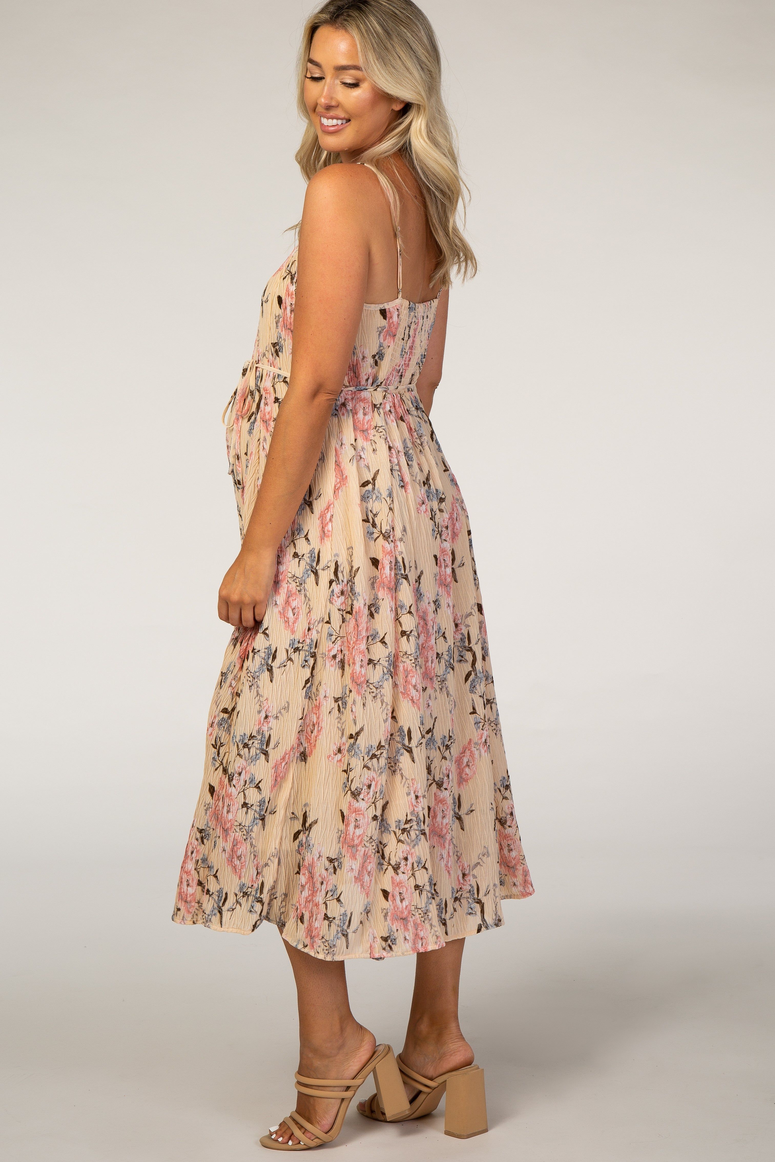 Light Pink Floral Textured Maternity Midi Dress sold by Pinkblush product image thumbnail 2