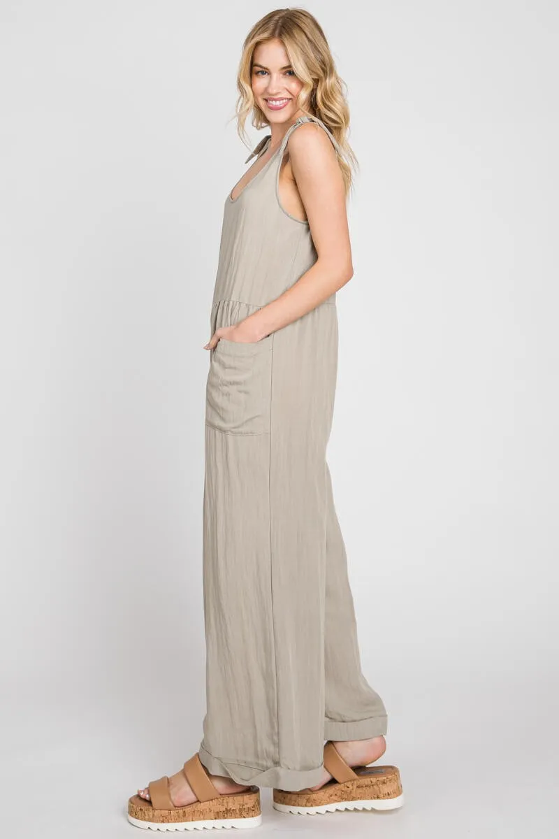 Pale Olive Wide Leg Roll-Up Jumpsuit sold by Pinkblush product image thumbnail 2
