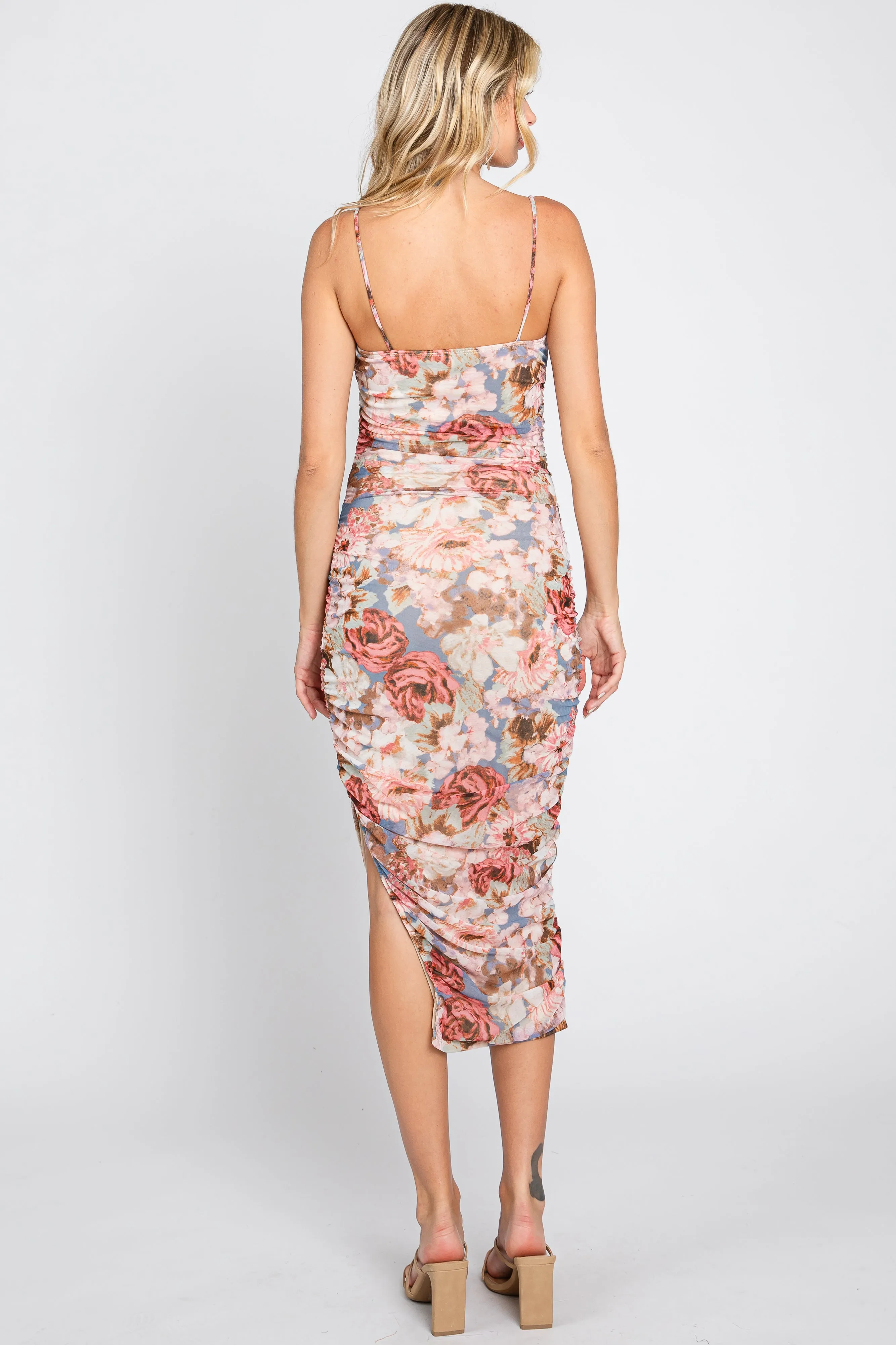Multicolor Floral Mesh Ruched Midi Dress sold by Pinkblush product image thumbnail 3