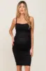 Black Ruched Mesh Square Neck Maternity Midi Dress sold by Pinkblush