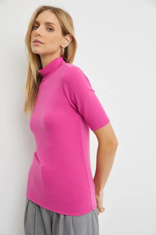 Fuchsia Short Sleeve Turtleneck Top sold by Pinkblush