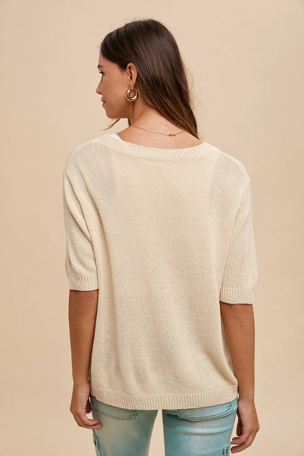 Beige Knit Short Sleeve Top sold by Pinkblush product image thumbnail 3
