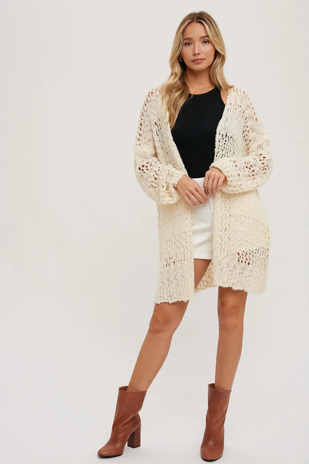 Cream Open Knit Long Cardigan sold by Pinkblush product image thumbnail 2