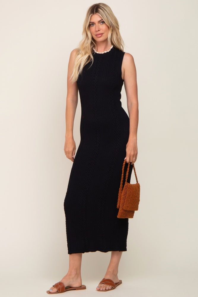 Black Cable Knit Sleeveless Midi Sweater Dress sold by Pinkblush product image thumbnail 4