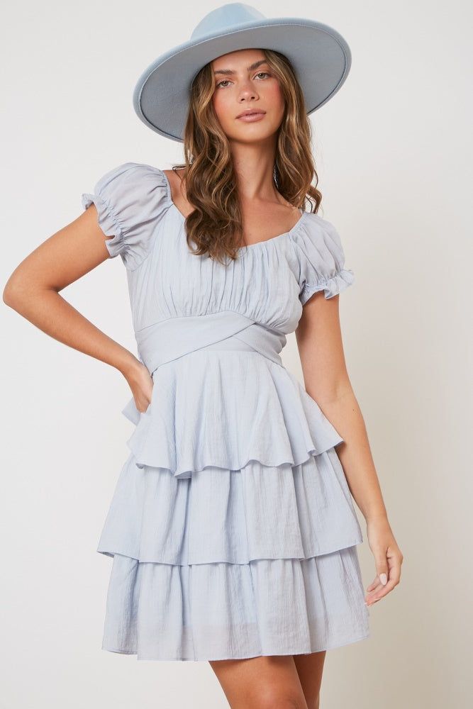 Baby Blue Flounce Tiered Dress sold by Pinkblush