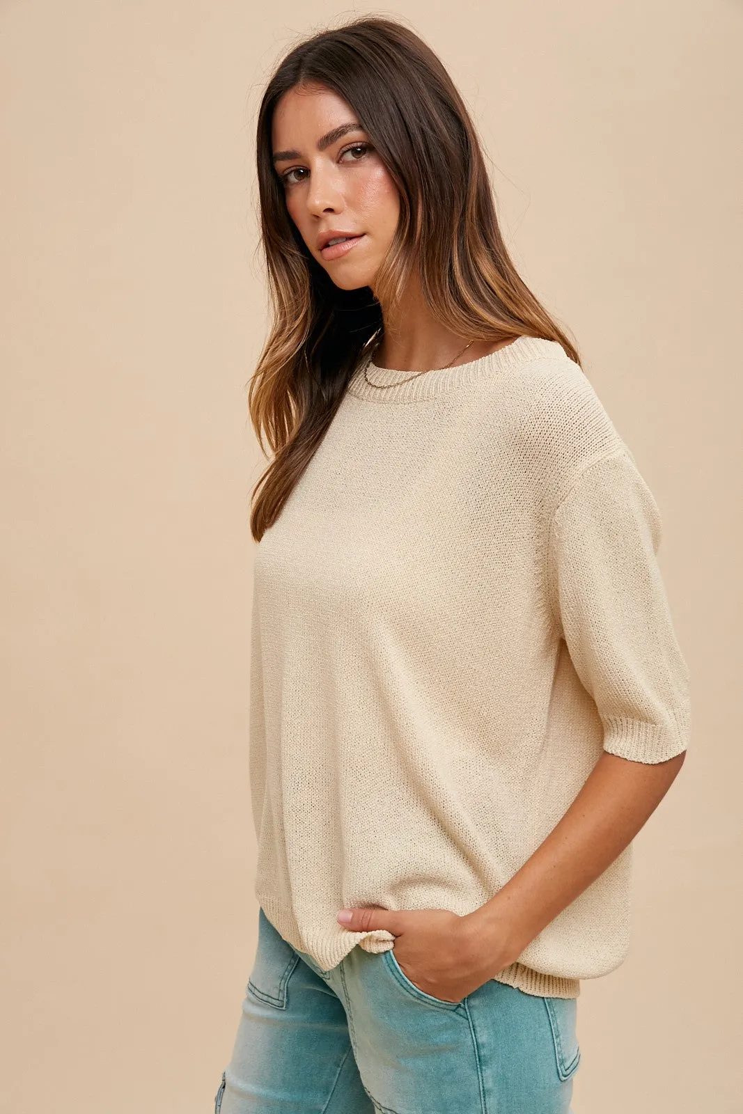 Beige Knit Short Sleeve Top sold by Pinkblush product image thumbnail 2