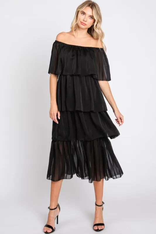 Black Striped Layered Midi Dress sold by Pinkblush