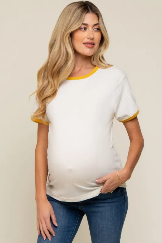Mustard Cream Short Sleeve Maternity Ringer Tee sold by Pinkblush