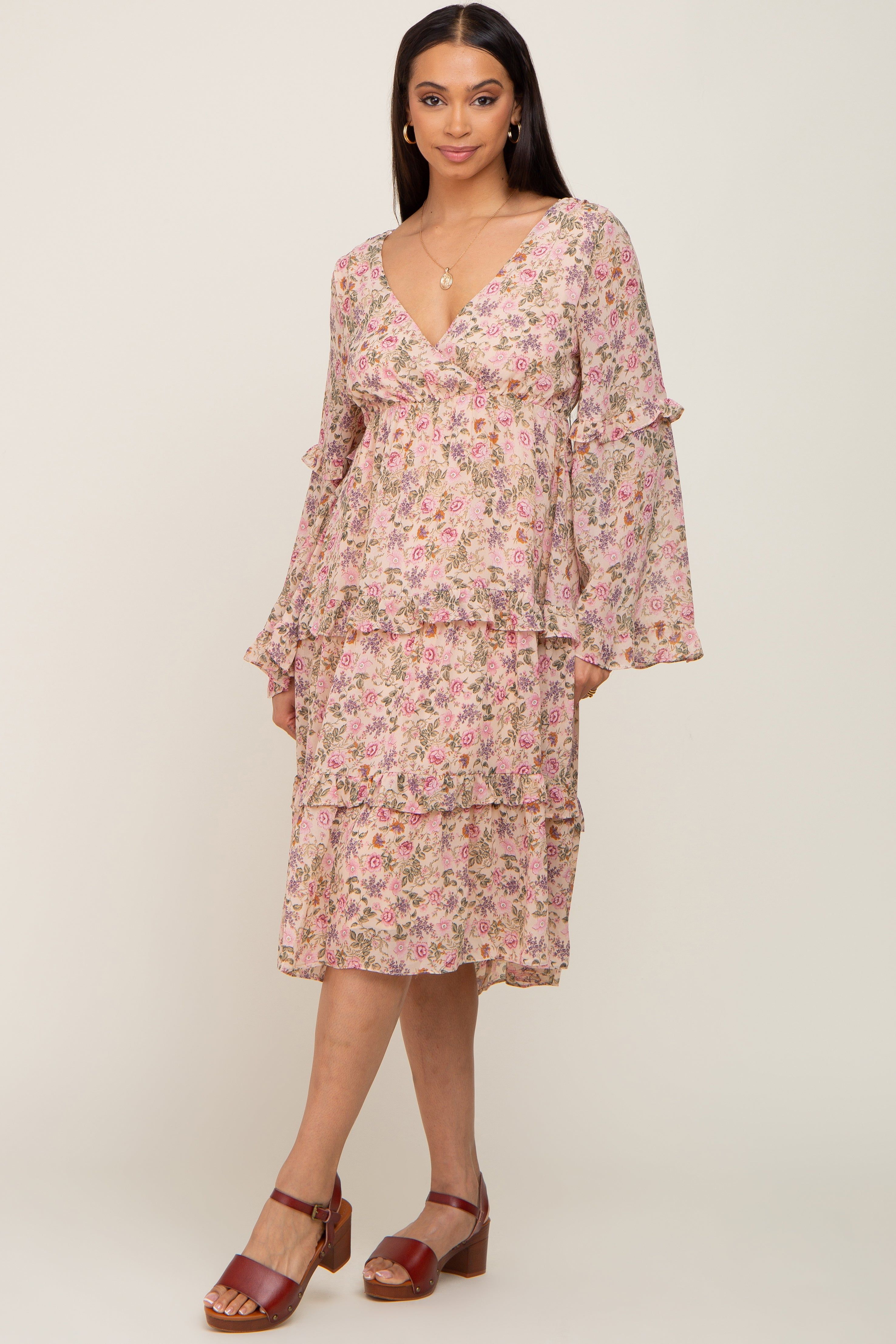 Pink Floral Long Sleeve Ruffle Tiered Dress sold by Pinkblush product image thumbnail 5